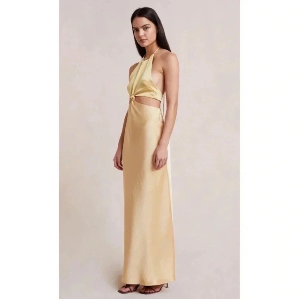 NWT Free People Bec & Bridge Carrie Halter Satin Maxi Dress in Yellow Gold